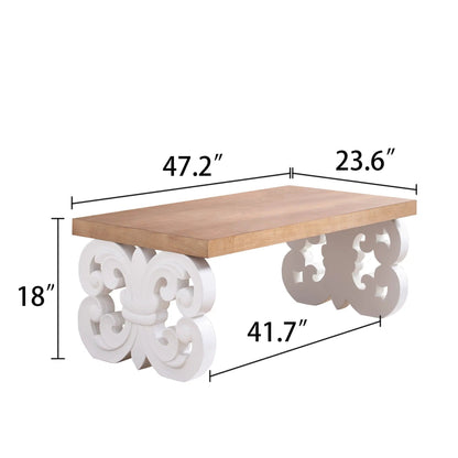 Ornate Scroll Coffee Table with wood top and white carved scroll legs by Unique Piece Furniture on Tampa Home & Garden Store