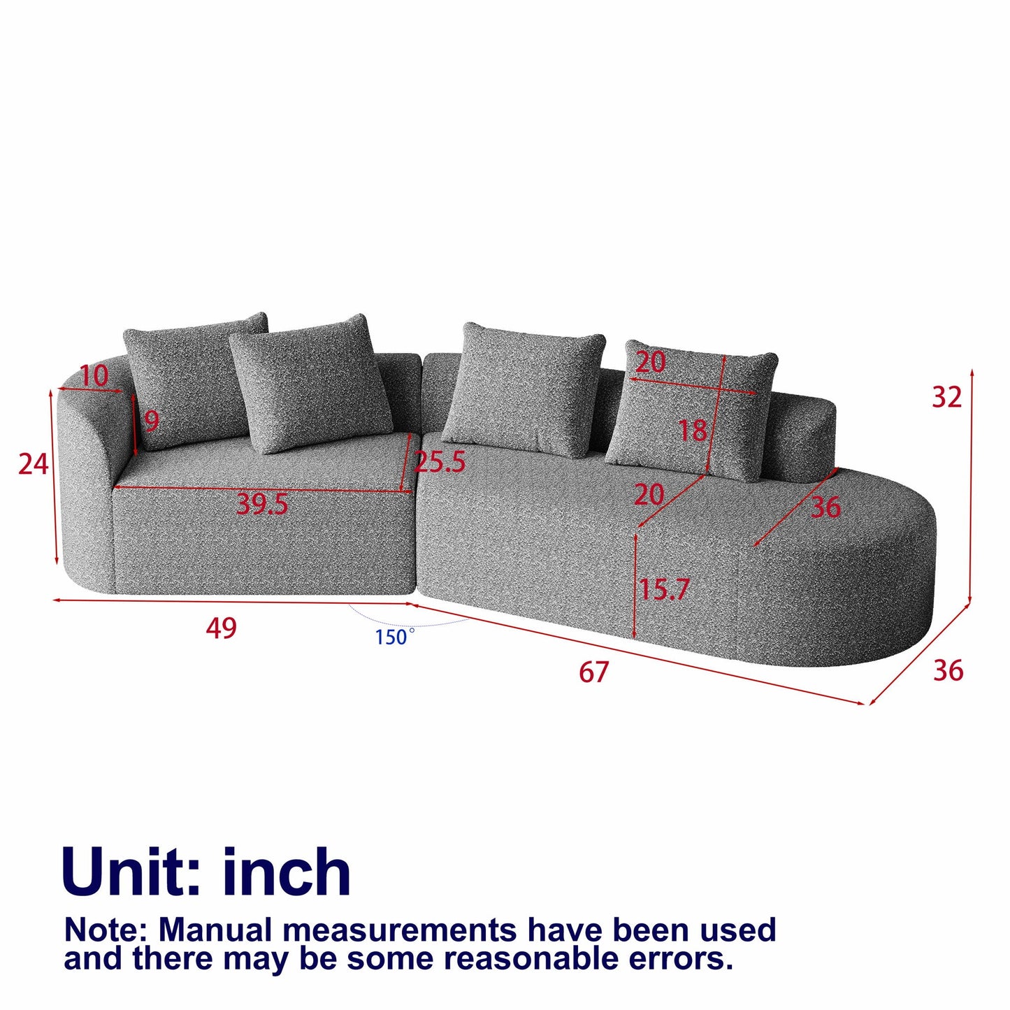 Chenille Sectional Sofa and Soft Throw Pillows