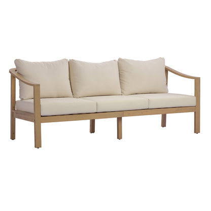 Outdoor Acacia Wood Sofa with Beige Cushions