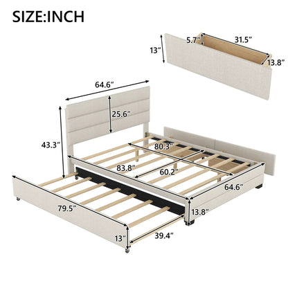 Queen platform bed with twin trundle and 2 beige storage drawers by Unique Piece Furniture on Tampa Home & Garden Store