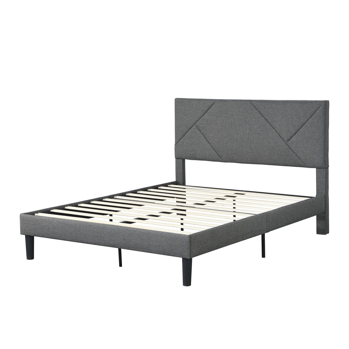 Full Size Gray Upholstered Bed Frame and Slats