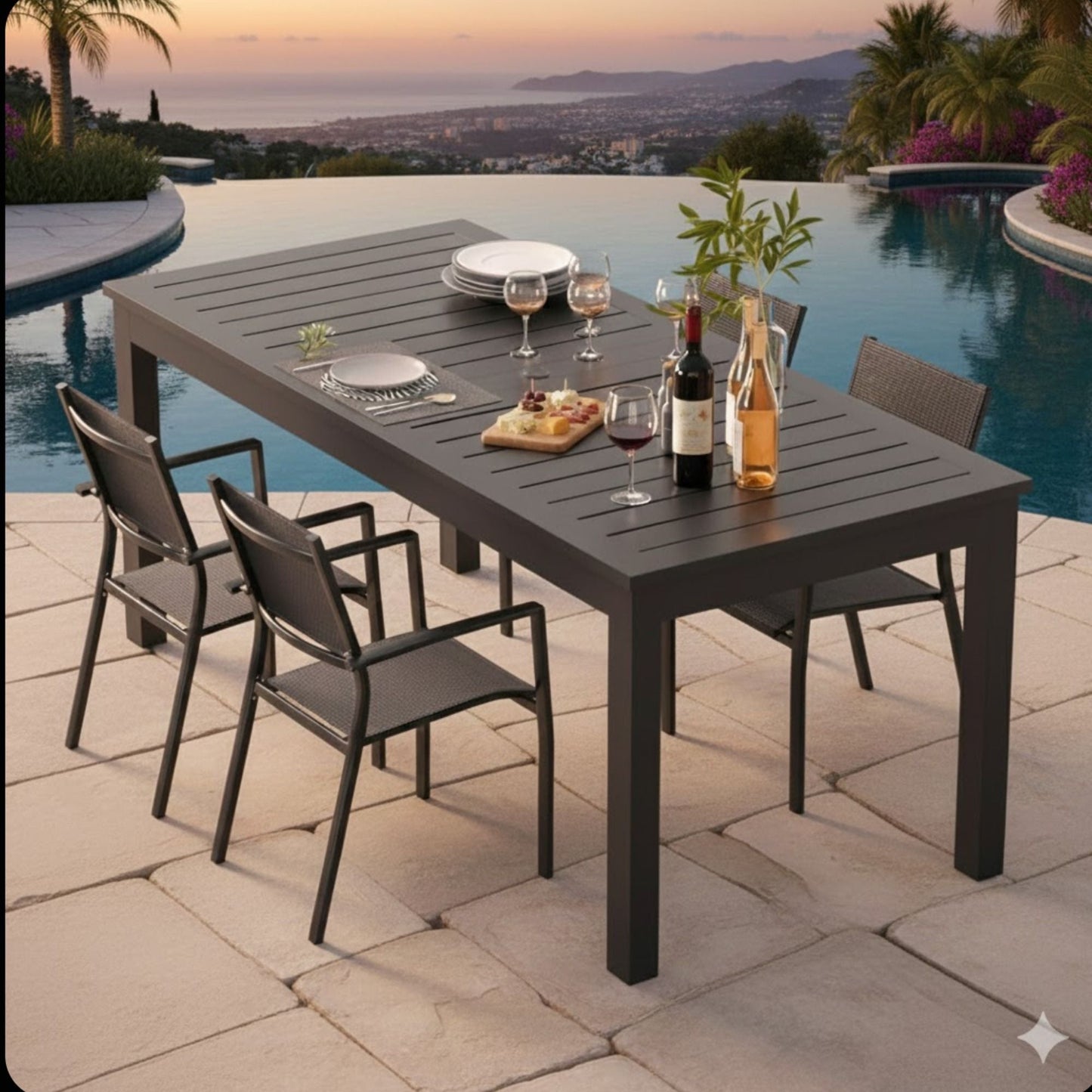 Extendable Outdoor Dining Table and Gray Frame