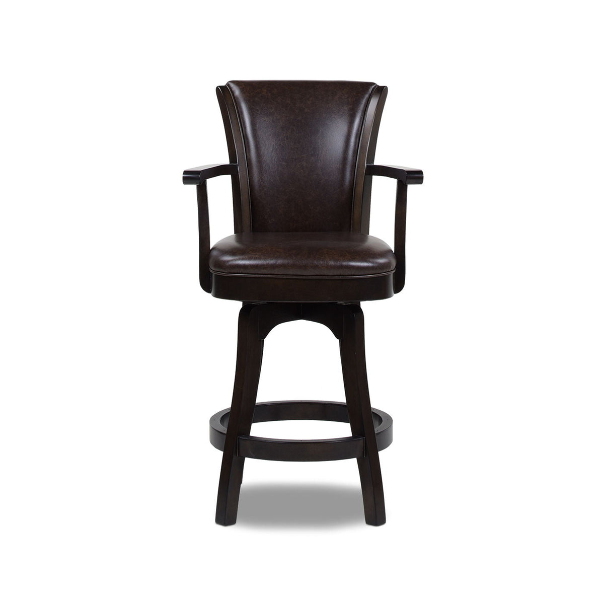 Swivel counter height bar stool high back, dark brown leather, hardwood frame HouseOfZazla on Tampa Home & Garden Store