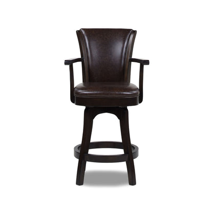 Swivel counter height bar stool high back, dark brown leather, hardwood frame HouseOfZazla on Tampa Home & Garden Store