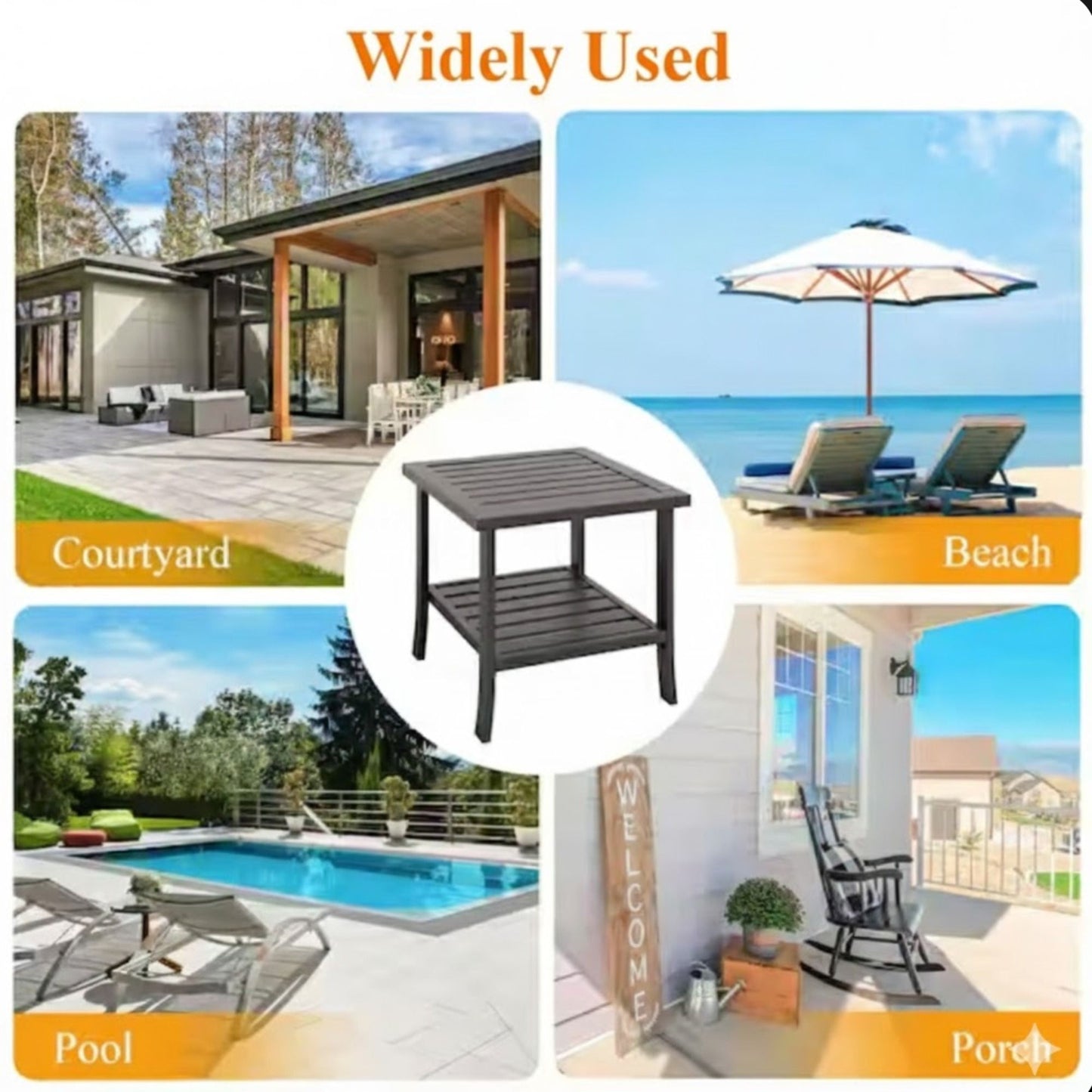 Square 2 Tier Rust Resistant Outdoor Side Table