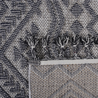 The Contemporary Guros Collection Area Rug by HouseOfZazla, navy gray textured weave with fringe on Tampa Home & Garden Store