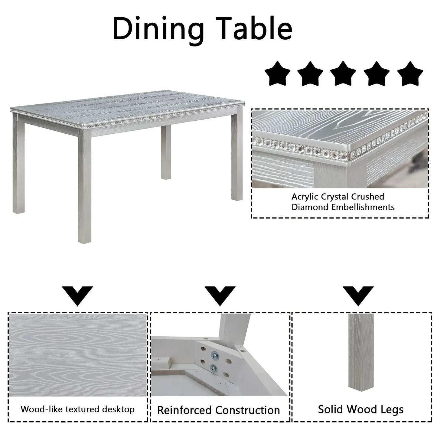5 Piece Dining Table Set with Crystal Embellishments and Upholstered Chairs Unique Piece on Tampa Home & Garden Store