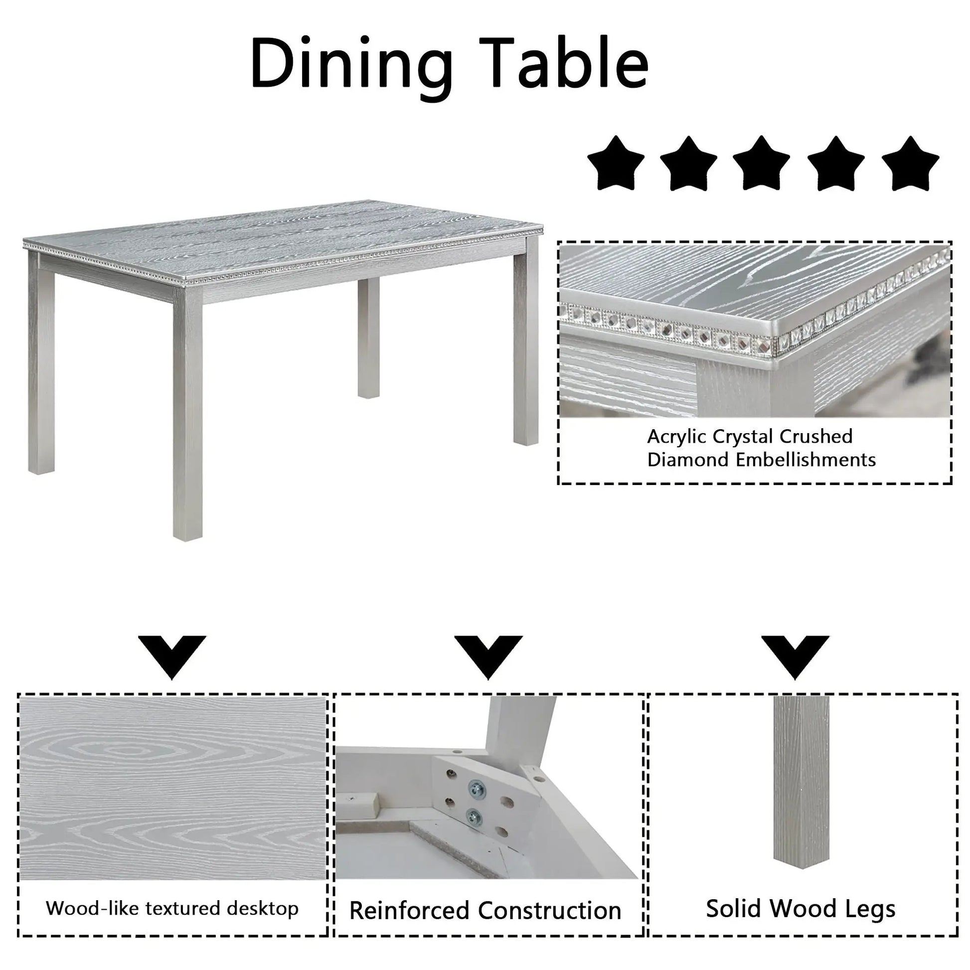 5 Piece Dining Table Set with Crystal Embellishments and Upholstered Chairs Unique Piece on Tampa Home & Garden Store