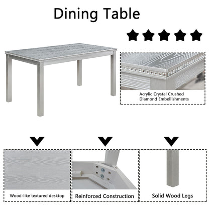 5-Piece Dining Table Set with crystal edge, gray wood-textured top on Tampa Home & Garden Store