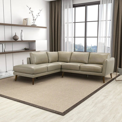 Benson stationary sectional with chaise beige leather, wooden legs, Unique Piece Furniture on Tampa Home & Garden Store