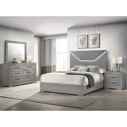 Pierce 4 Piece Bedroom Set with LED Lighting; illuminated headboard, dresser & nightstands on Tampa Home & Garden Store