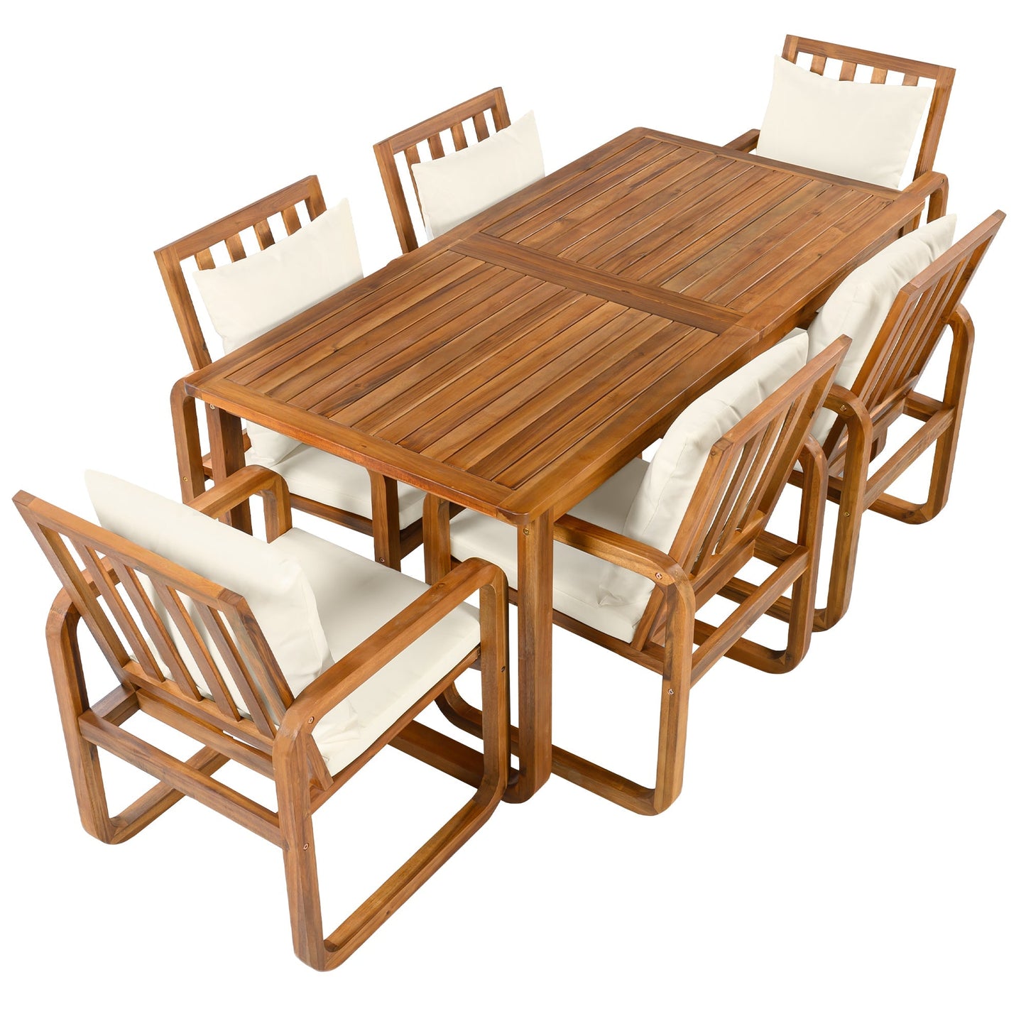 7-piece HouseOfZazla wooden patio dining set with cream cushions on Tampa Home & Garden Store