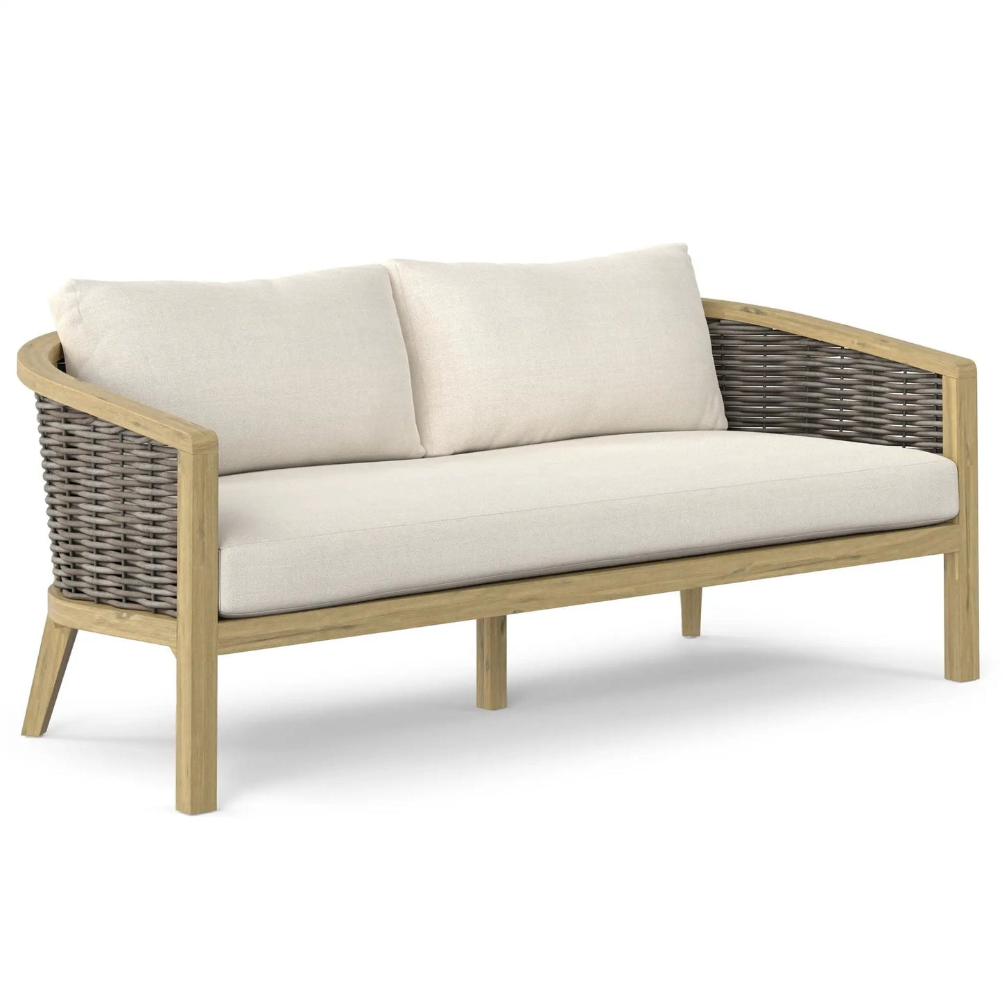 Parkside Outdoor Sofa Natural with wicker sides and beige cushions on wood frame on Tampa Home & Garden Store