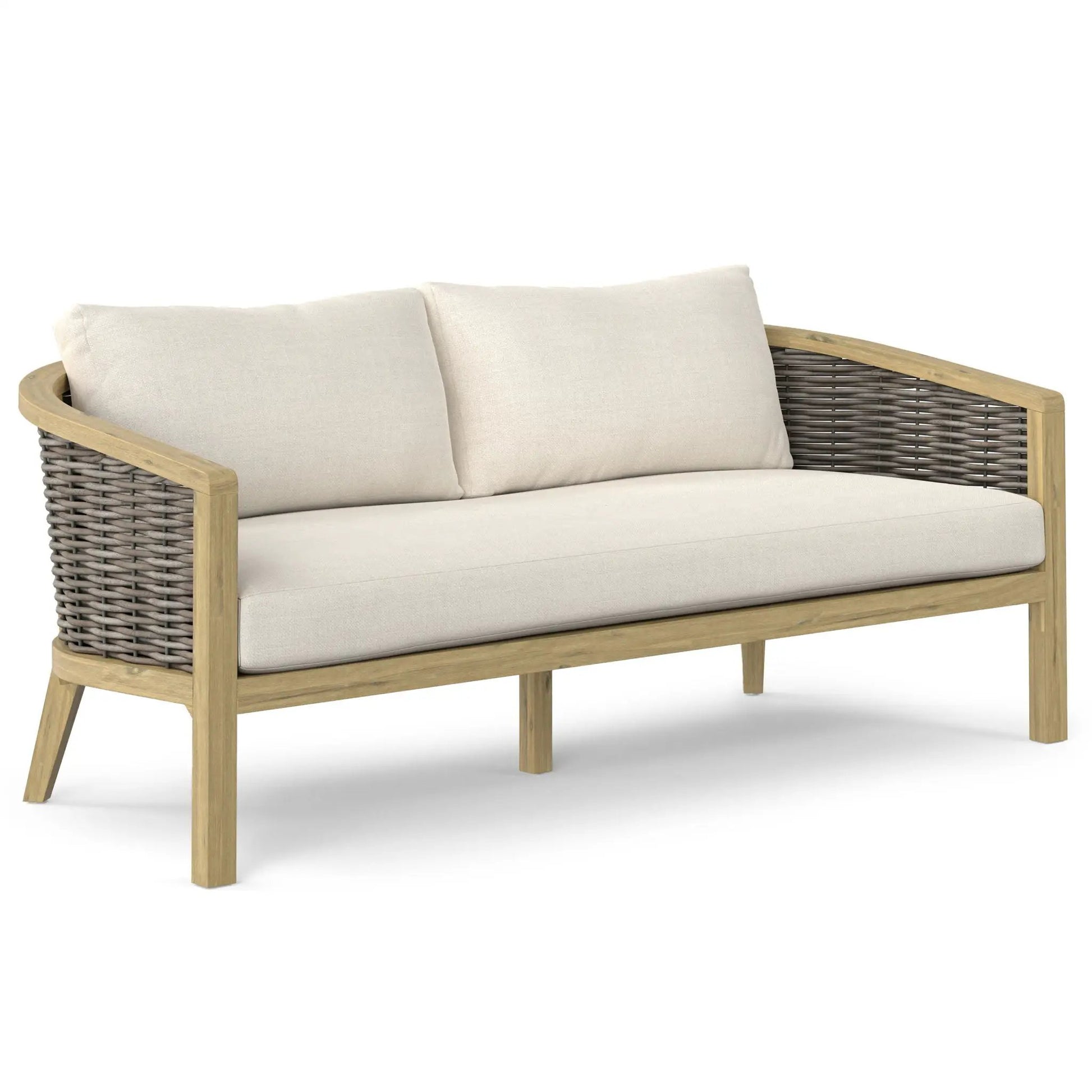Parkside Outdoor Sofa Natural with wicker sides and beige cushions on wood frame on Tampa Home & Garden Store