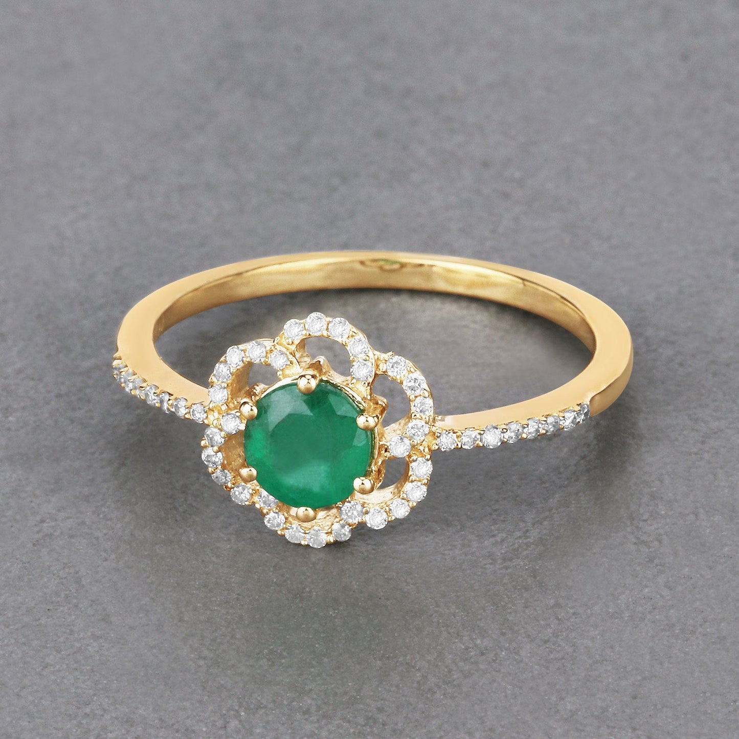 Emerald and Diamond Ring 0.55ct Zambian emerald with white diamonds halo in 14K yellow gold on Tampa Home & Garden Store