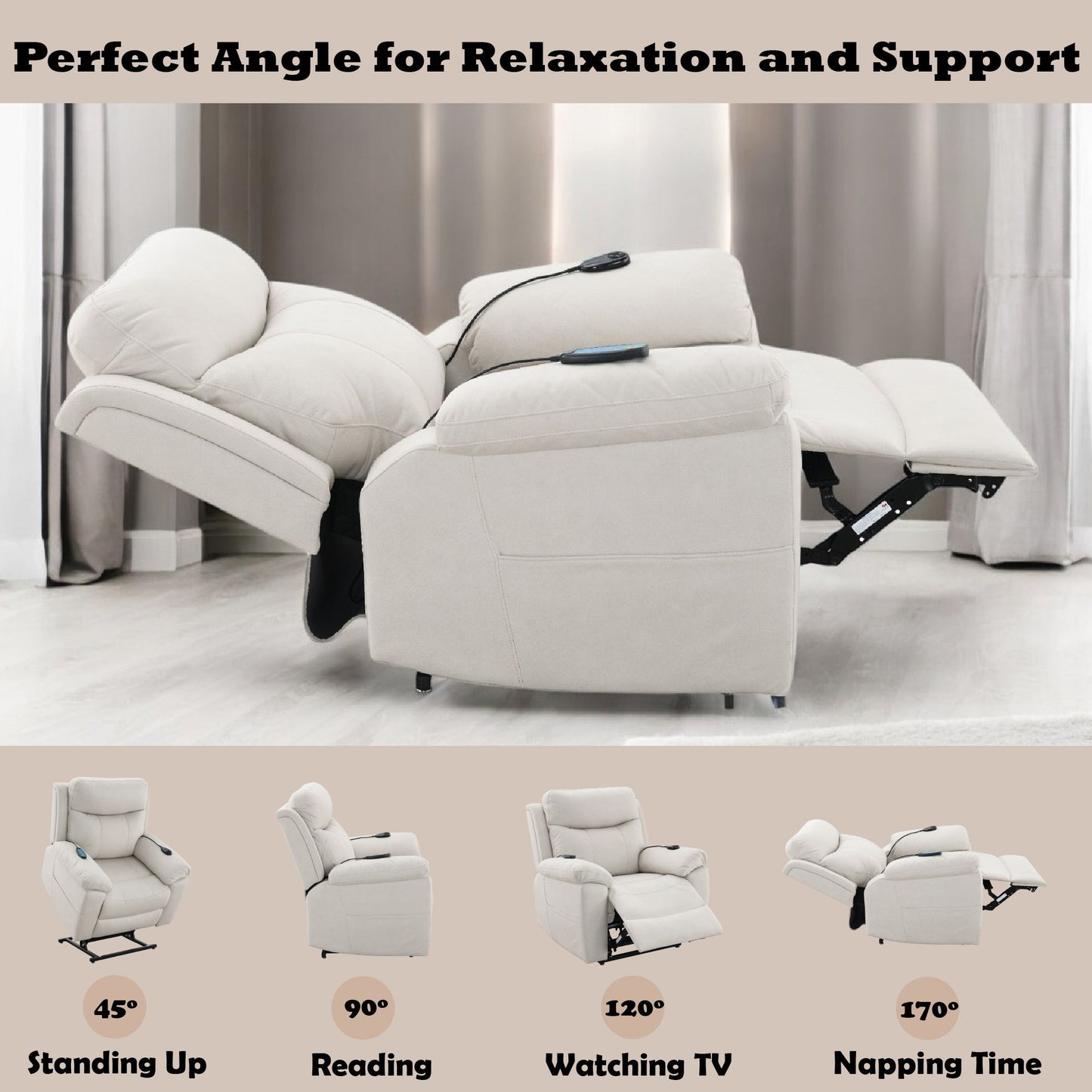 Chriki Beige Power Recliner with Lift and Heat