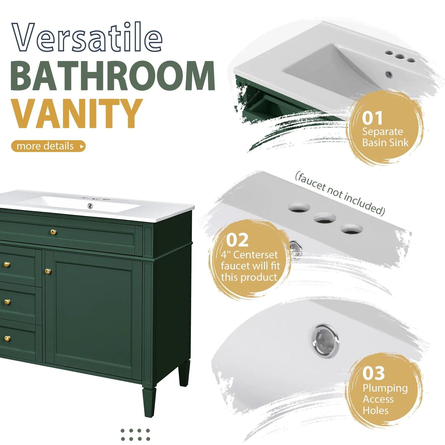 Bathroom vanity with mirror cabinet, green finish, 2 soft-closing doors and 4 drawers on Tampa Home & Garden Store