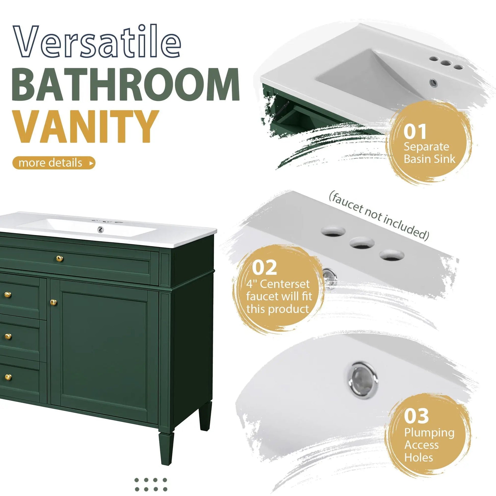 Bathroom vanity with mirror cabinet, green finish, 2 soft-closing doors and 4 drawers on Tampa Home & Garden Store