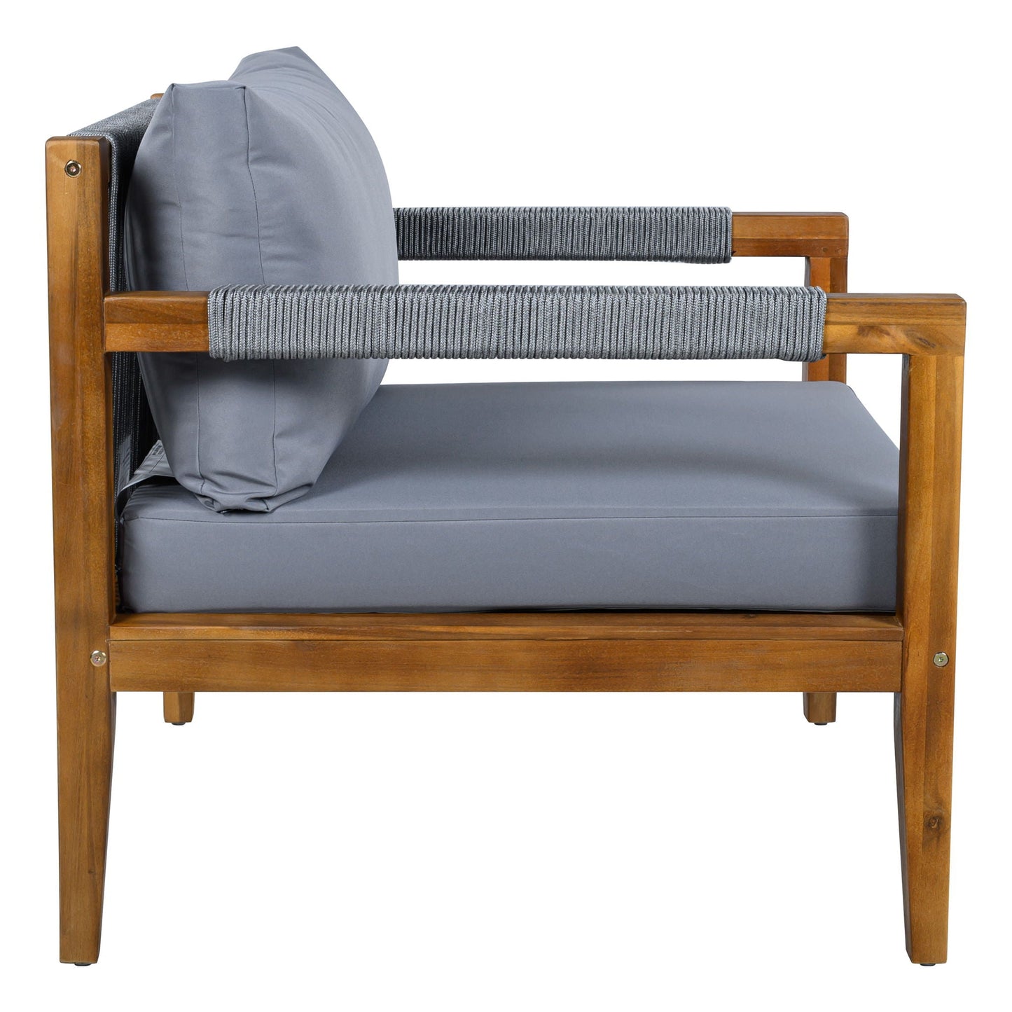3 Piece Outdoor Sectional Sofa Set gray cushions on a warm wooden frame on Tampa Home & Garden Store