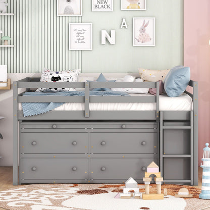 Gray loft bed with retractable writing desk, 4 drawers and side shelves Unique Piece Furniture on Tampa Home & Garden Store