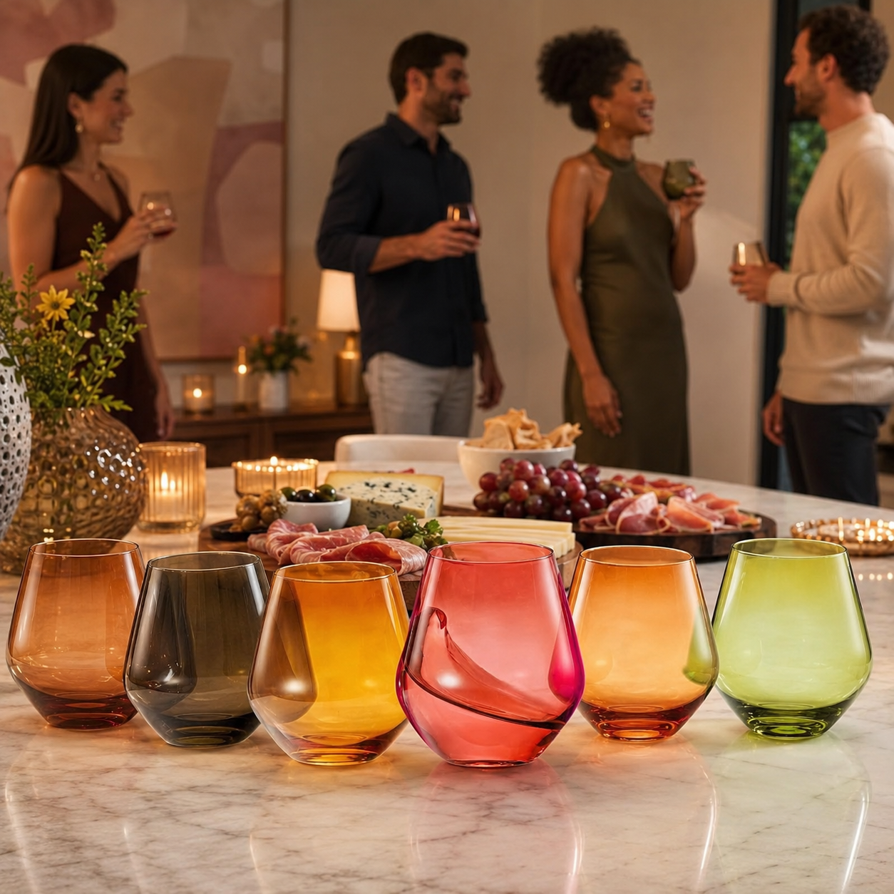 Fortuna Set Of Six Clear Stemless Wine Glasses