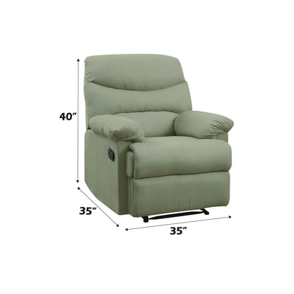Arcadia Micro Motion Glider Recliner HouseOfZazla sage green fabric plush cushions chaise longue on Tampa Home & Garden Store
