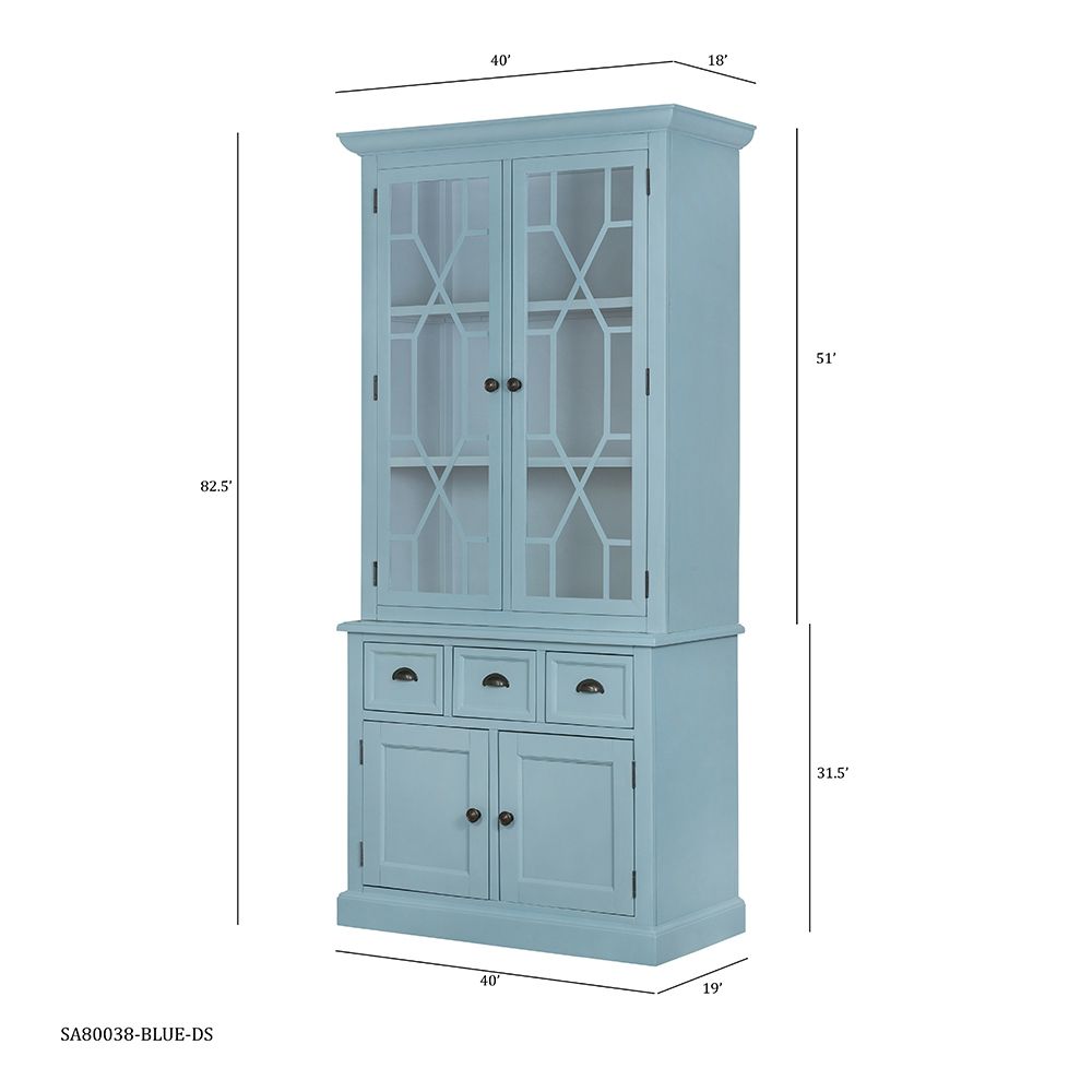 Blue solid acacia wood accent cabinet with glass doors and lattice fronts by HouseOfZazla on Tampa Home & Garden Store