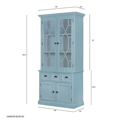 Blue solid acacia wood accent cabinet with glass doors and lattice fronts by HouseOfZazla on Tampa Home & Garden Store