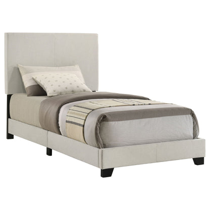 Efram Panel Bed upholstered in light beige fabric with headboard, HouseOfZazla platform bed on Tampa Home & Garden Store