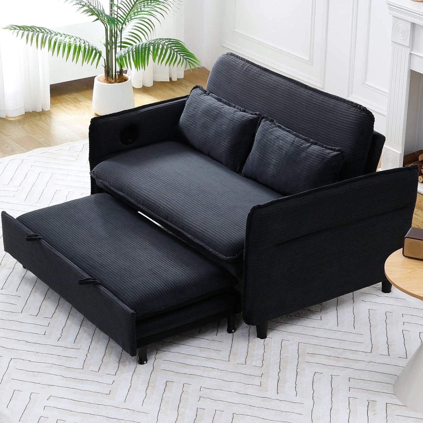 Modern fabric sleeper sofa with adjustable arms and backrests, charcoal upholstery, 3-seat unit on Tampa Home & Garden Store
