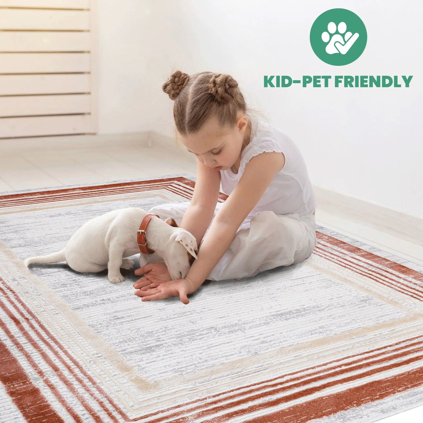 Marfi Bordered Rug in Neutral Tones for Living