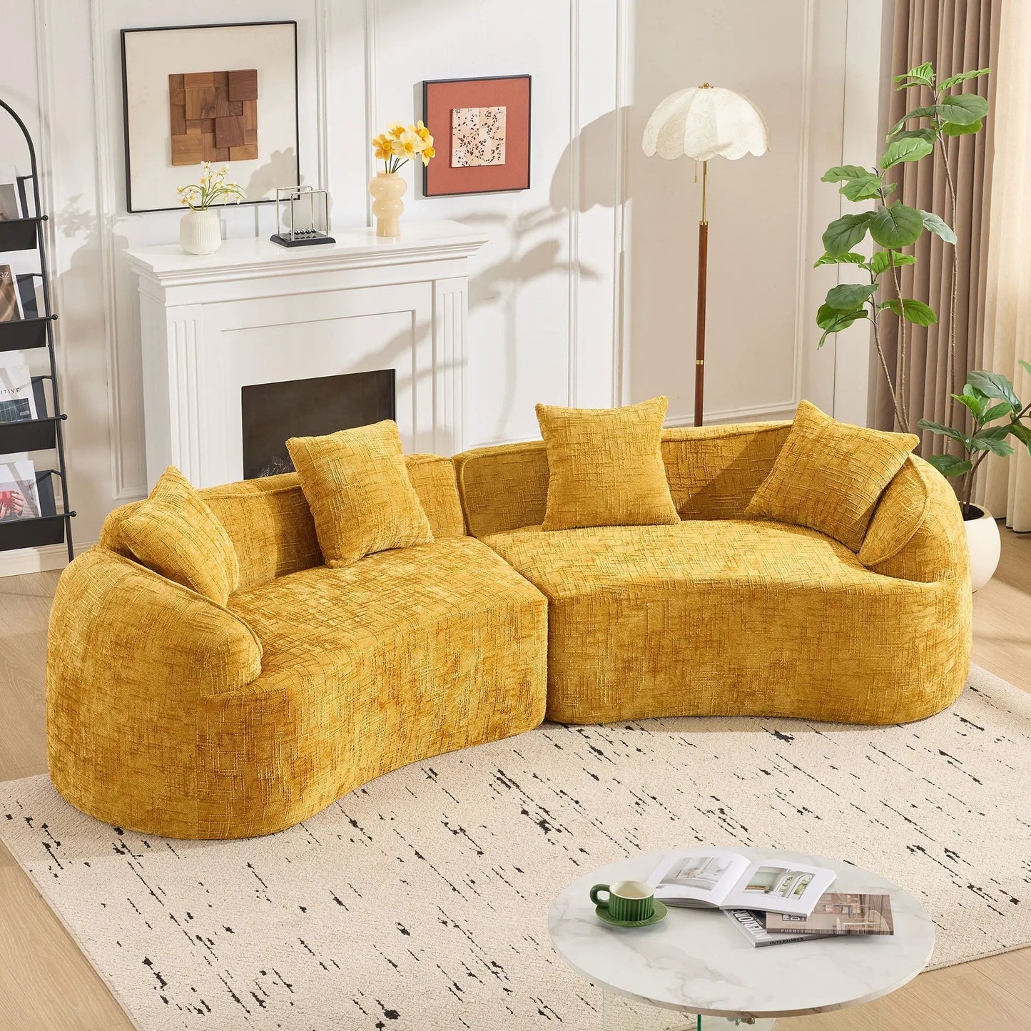 Curved Compressed Sofa mustard fabric by Unique Piece Furniture in Nordic living room on Tampa Home & Garden Store