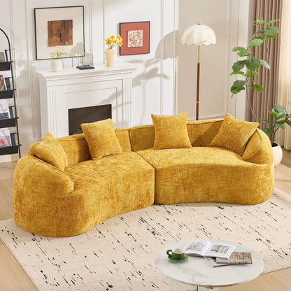 Curved Compressed Sofa mustard fabric by Unique Piece Furniture in Nordic living room on Tampa Home & Garden Store
