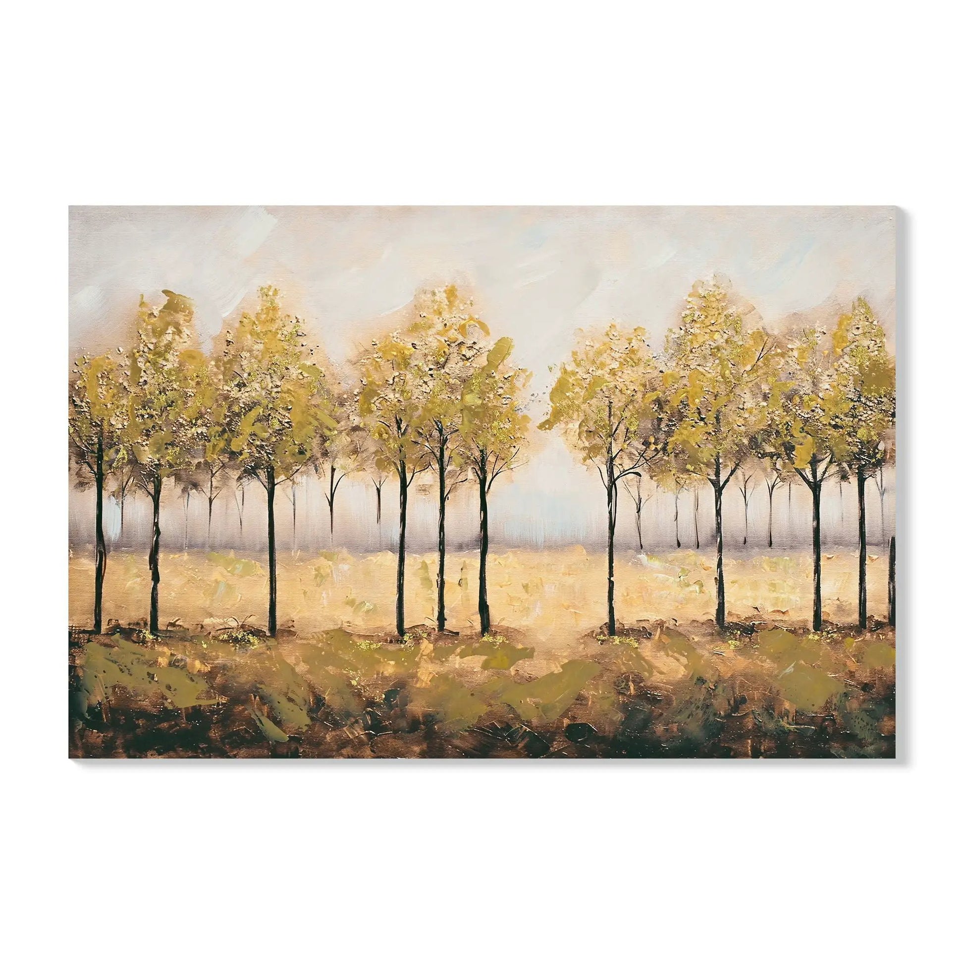 Canvas Art wall decor of a row of trees with tan leaves, textured landscape on Tampa Home & Garden Store