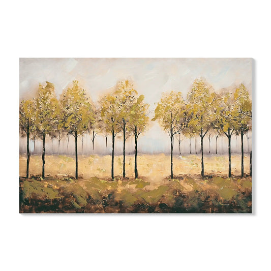 Canvas Art wall decor of a row of trees with tan leaves, textured landscape on Tampa Home & Garden Store