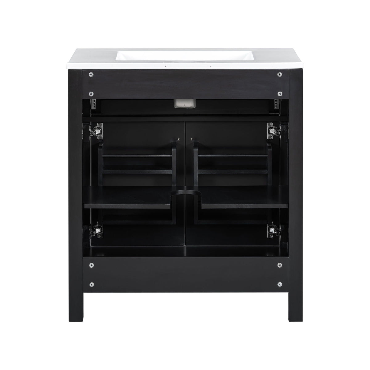 Modern black bathroom vanity with white ceramic sink and soft-close doors HouseOfZazla on Tampa Home & Garden Store