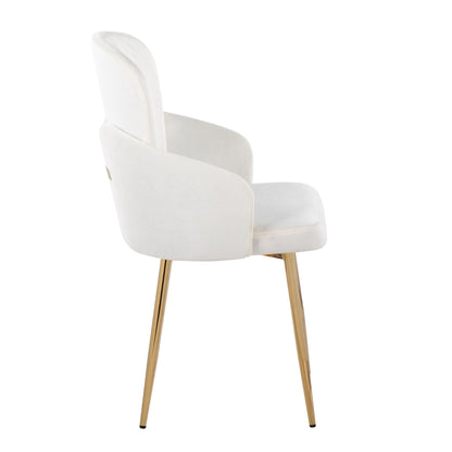 Dahlia Contemporary Dining Chair in white upholstery with gold metal legs on Tampa Home & Garden Store