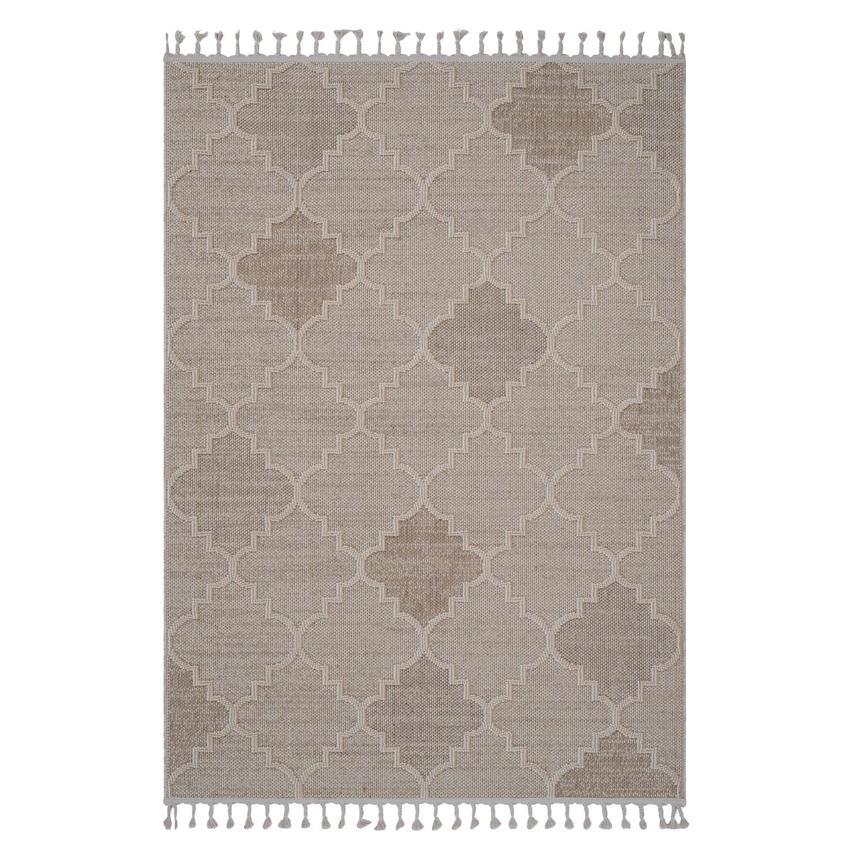 Modern Mocha 6.7x9 area rug by HouseOfZazla with geometric trellis pattern and fringed ends on Tampa Home & Garden Store
