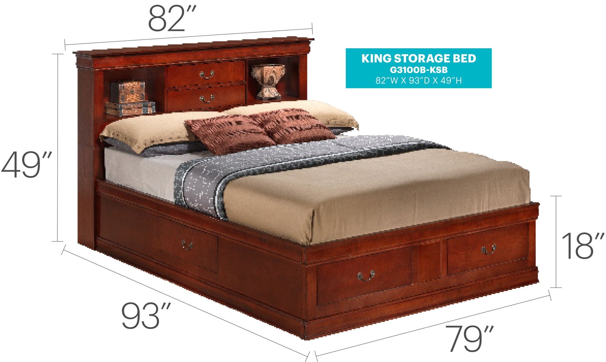 Traditional Style Bookcase Storage Bed in dark wood with built-in headboard by HouseOfZazla on Tampa Home & Garden Store