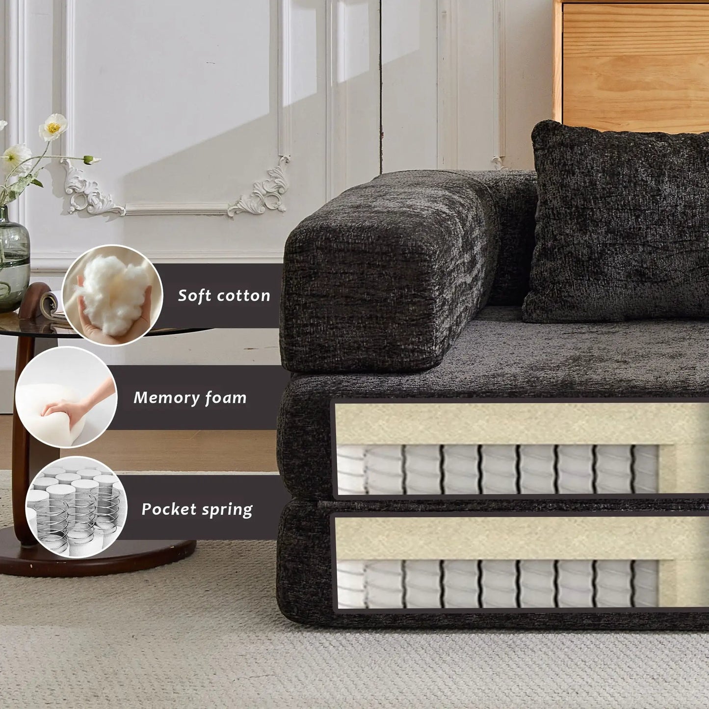 Convertible floor sofa bed modular sectional in dark gray fabric by Unique Piece Furniture on Tampa Home & Garden Store