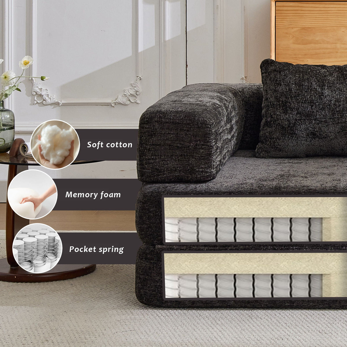 Convertible floor sofa bed futon by HouseOfZazla in dark gray textured fabric modular sofa on Tampa Home & Garden Store