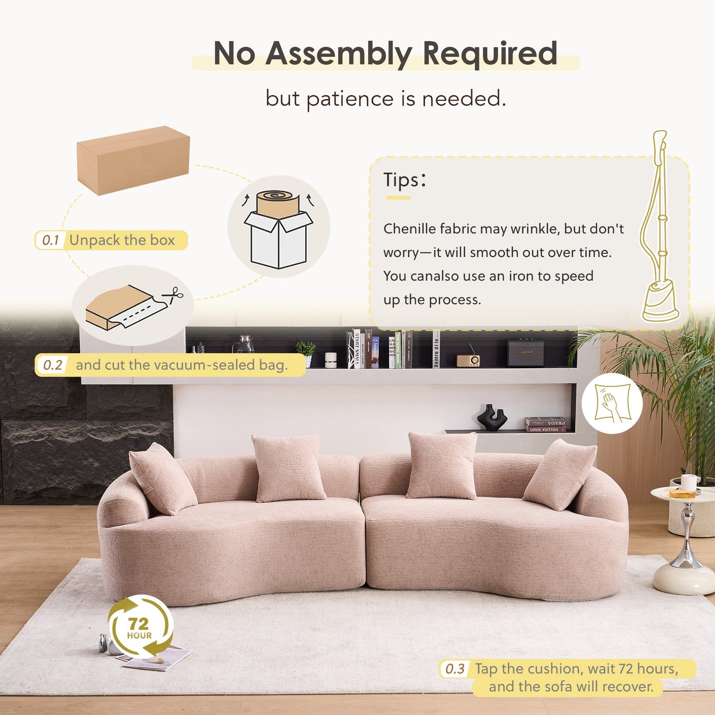 LY-025 Modular Sleeper Sectional Sofa, 4-Seater in blush pink chenille by HouseOfZazla on Tampa Home & Garden Store