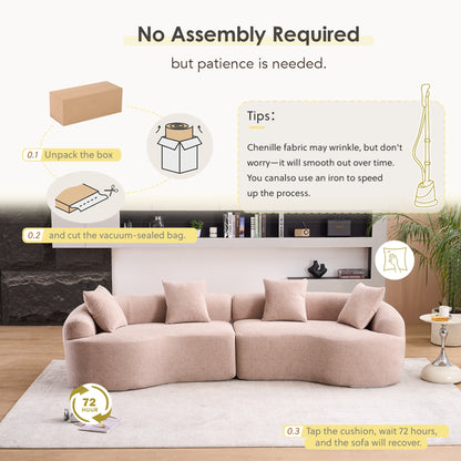 LY-025 Modular Sleeper Sectional Sofa, 4-Seater in blush pink chenille by HouseOfZazla on Tampa Home & Garden Store