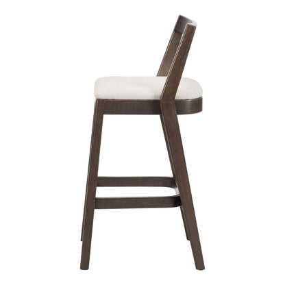 Jasper indoor barstool set of 2 with dark brown wood frame and beige upholstered seat on Tampa Home & Garden Store