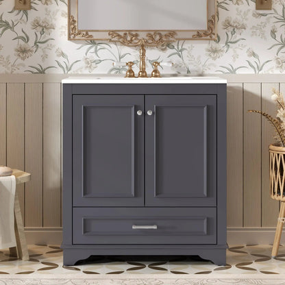 Bathroom vanity with sink in cabinet, brass faucet and 2 soft-close doors with adjustable shelf on Tampa Home & Garden Store