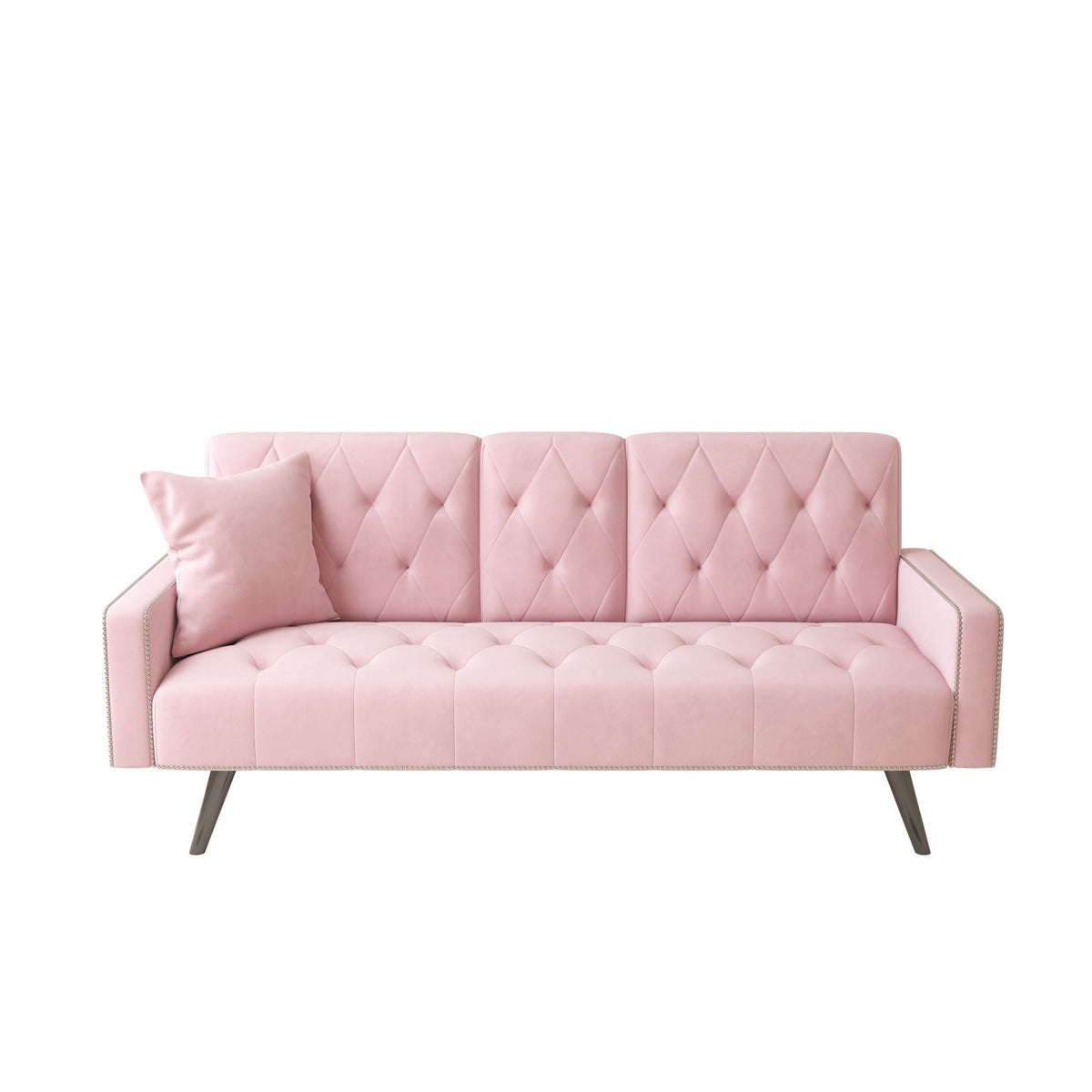 Pink Velvet Sofa Bed With Nailhead And The Frame