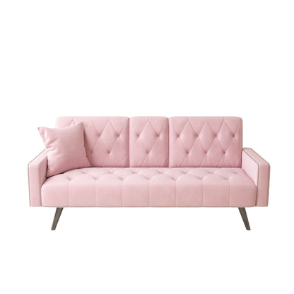 Pink Velvet Sofa Bed With Nailhead And The Frame