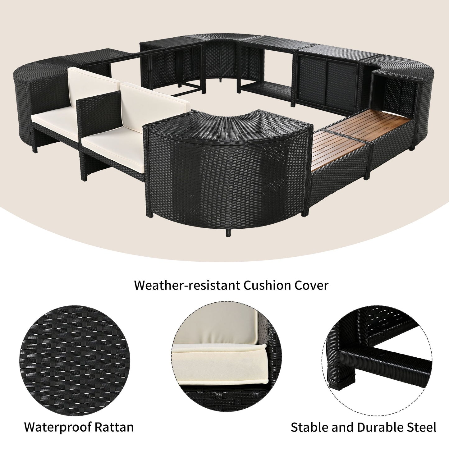 Outdoor Rattan Spa Frame and Modular Storage Seat
