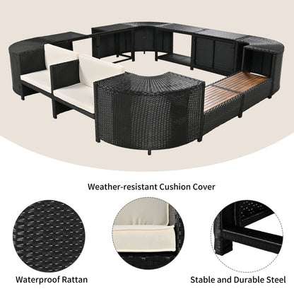 Outdoor Rattan Spa Frame and Modular Storage Seat