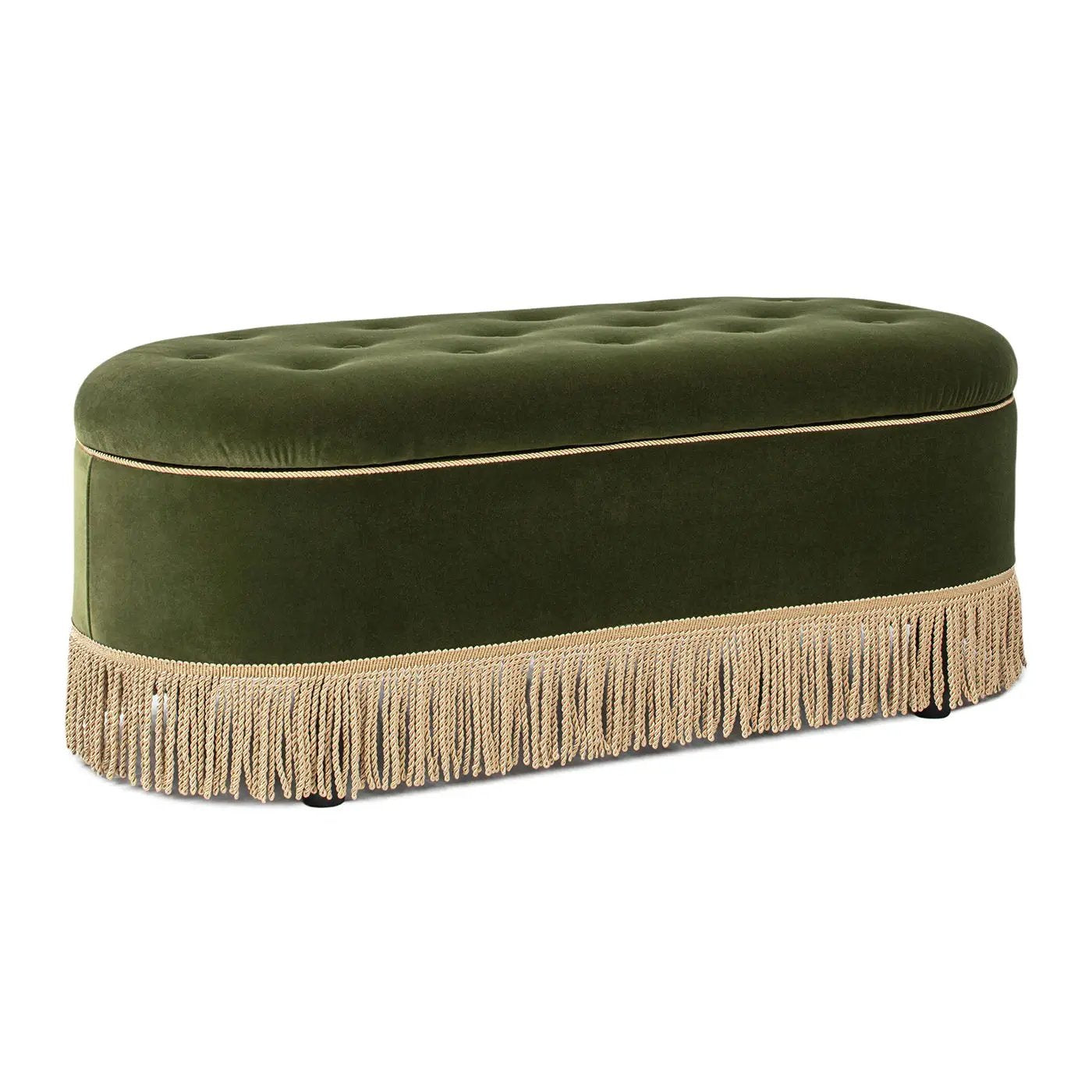 Melinda Oval Tufted Bullion Fringe Storage Bench